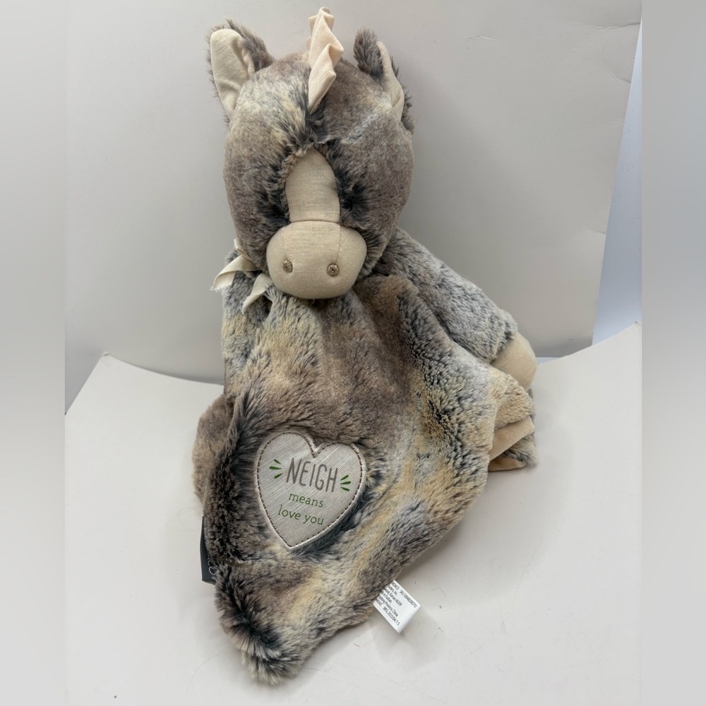Grey Brown Horse Plush Lovey Security Blanket Rattle embroidered eyes Demdaco